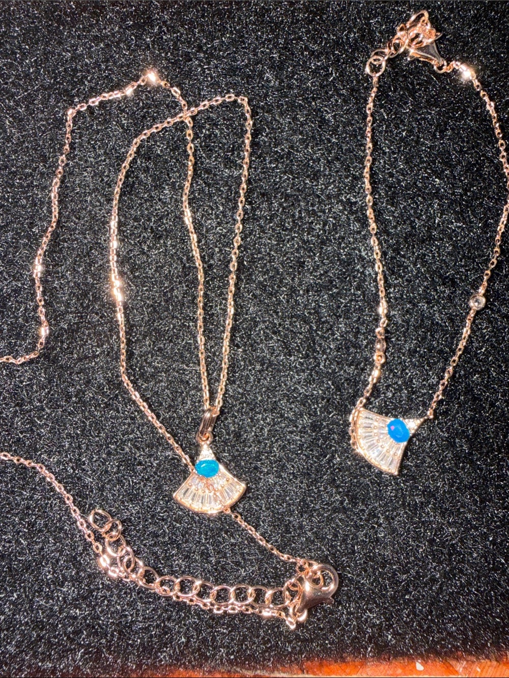 ✨New✨Natural Blue Fire Opal 14kt/925 Fan Necklace & Bracelet